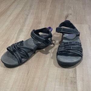 Women's Gray and Black Teva Sandals with Purple Accents